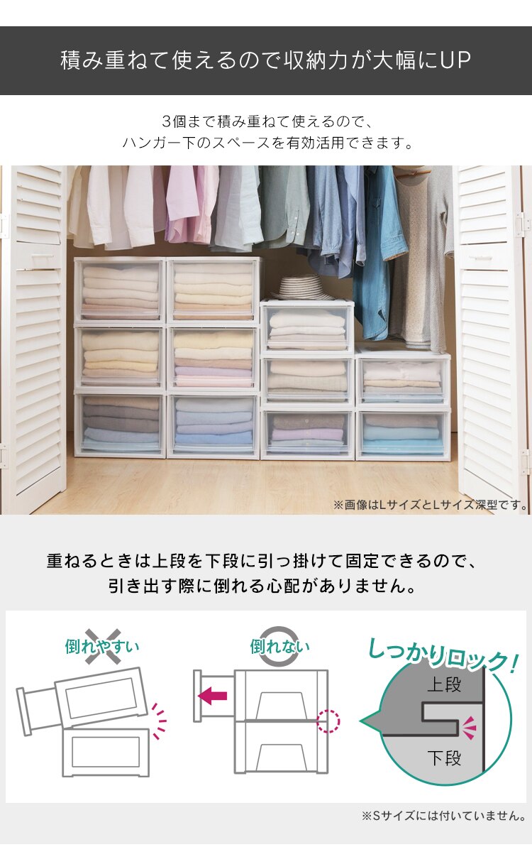 【6個セット】収納ケース ホワイト／クリア 引き出し クローゼット BC-S 6