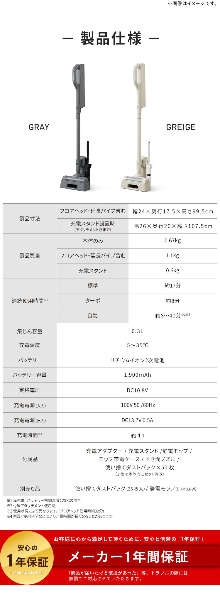 MagiCaleena 掃除機 紙パック式 置くだけで充電 紙パック付き SBD-201P-H グレー16