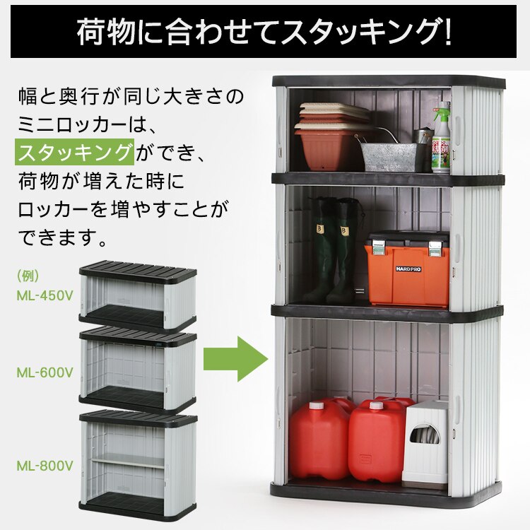 物置 小型 ミニロッカー ML-450V ブラック/グレー6