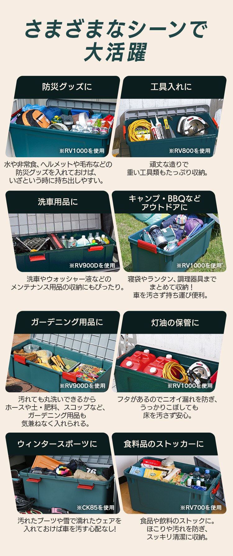 収納ボックス RVBOX 600 耐荷重約80kg RV600R グレー／ダークグリーン2