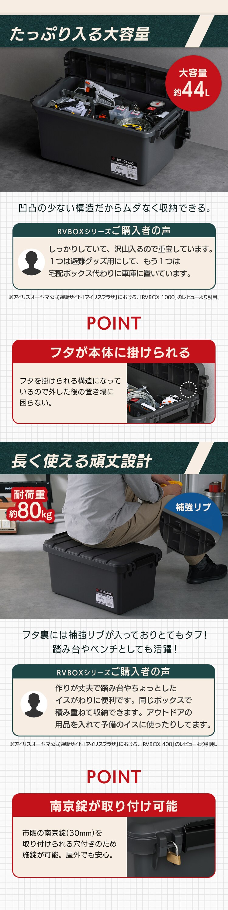 収納ボックス RVBOX 600 耐荷重約80kg RV600R グレー／ダークグリーン3