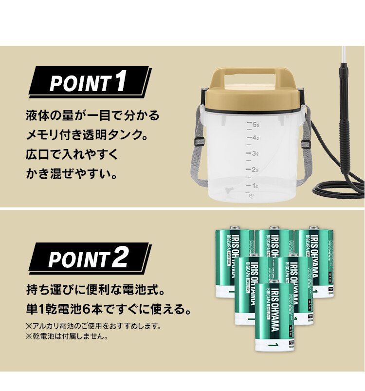 噴霧器 電池式 粒状噴口 泡状噴口 除草 IR-5A サンドイエロー2