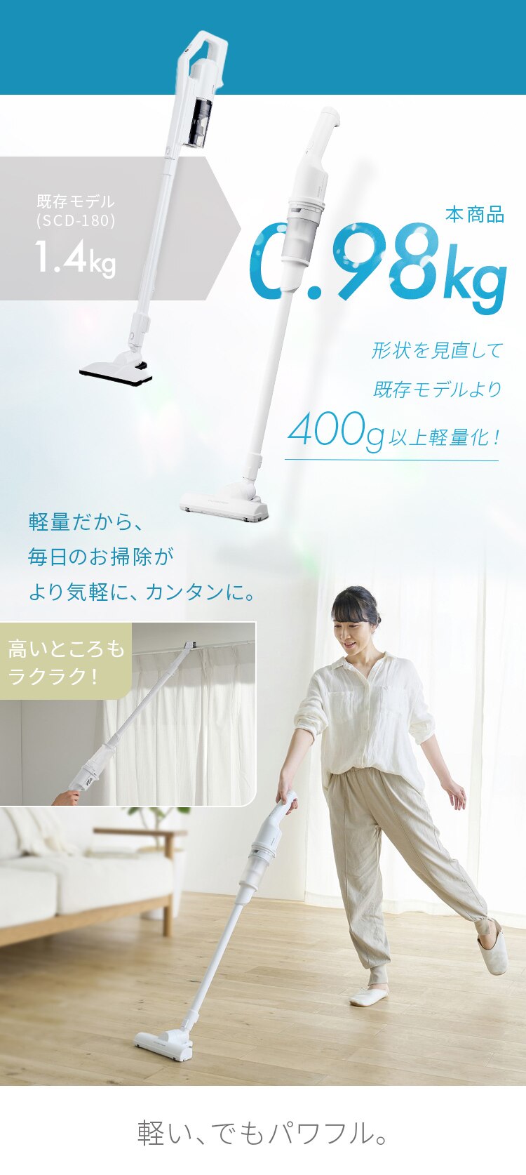 掃除機 コードレス サイクロン Type-C対応 最軽量 SCD-220-W ホワイト1
