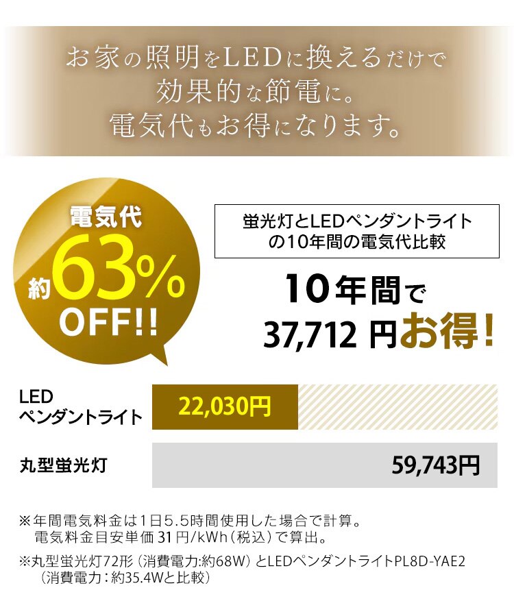 LED ペンダントライト 8畳 調光 工具・工事不要 5年保証 PL8D-YAE22