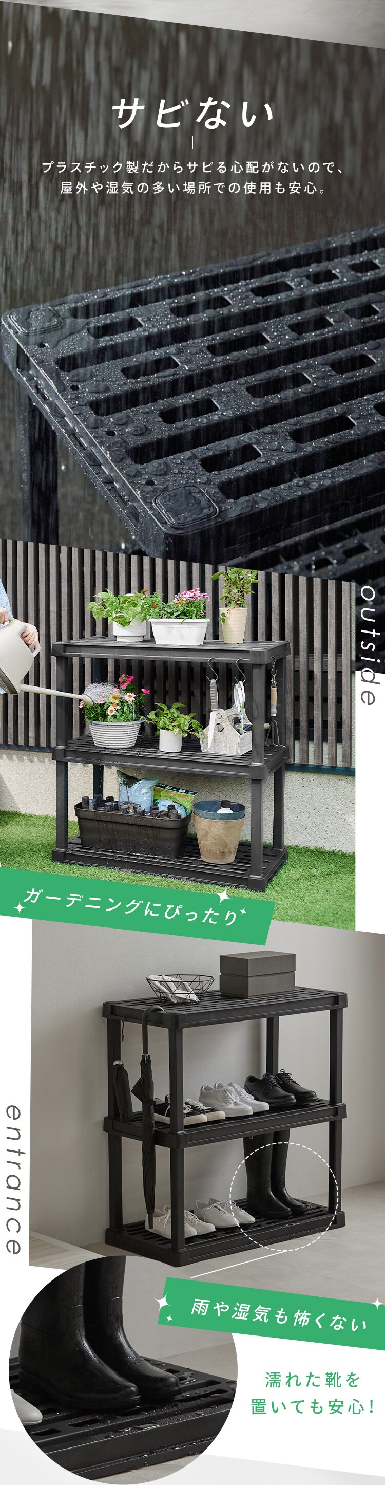 プラスチックラック PLR-9143 ブラック 3段2