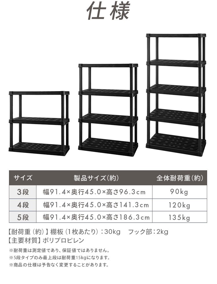 プラスチックラック PLR-9143 ブラック 3段6