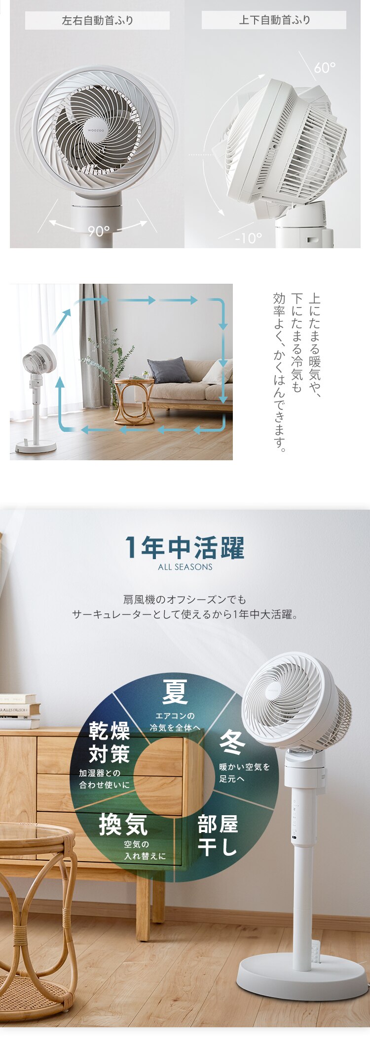 【分解丸洗い】サーキュレーター 扇風機 20畳 DCモーター STF-DC15TEC-A ミストブルー7