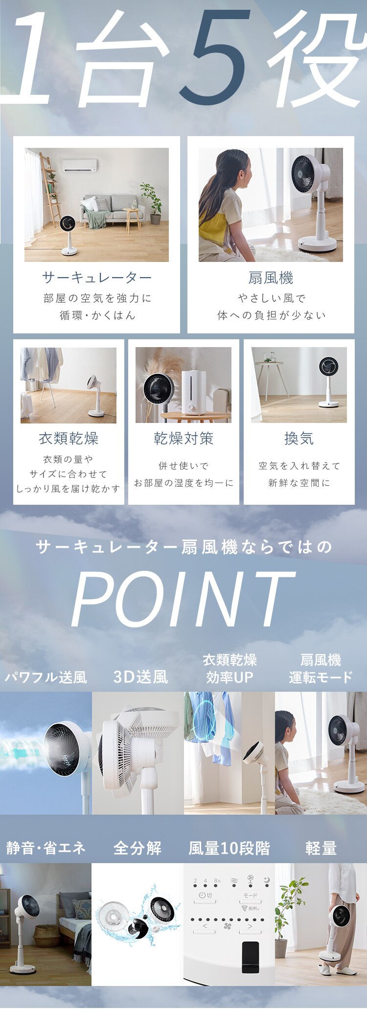 サーキュレーター扇風機 DC KSF-SDC151TEC-W ホワイト[B]2