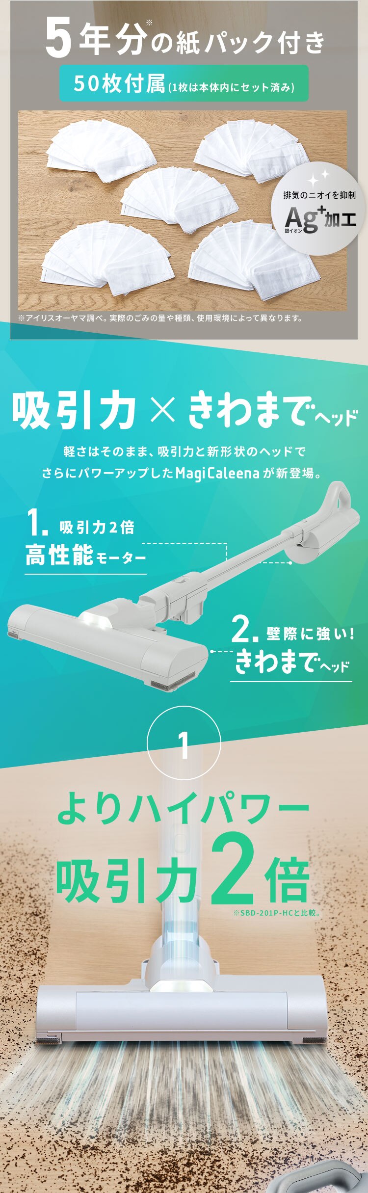 【TVCM放映中！】MagiCaleena 紙パッククリーナー SBD-T3P-NH ノルディックグレー4