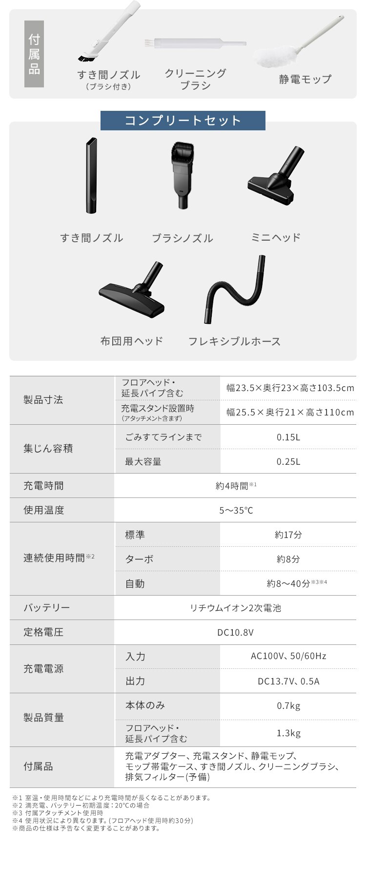 【セット】充電式サイクロンスティッククリーナー SCD-230P-W ホワイト コンプリートセット11