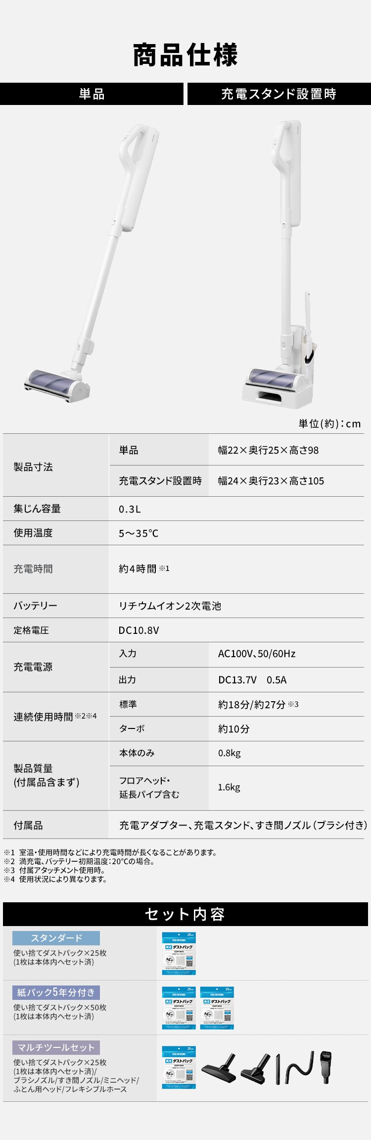 充電式紙パックスティッククリーナー SBD78DCBLP-W ホワイト 単品（紙パック5年分付き）【前払い不可】【代引き不可】【同梱不可】10