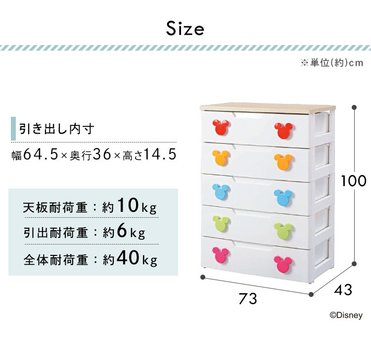 キッズチェスト 5段 ミッキー MHG-725 カラフル9