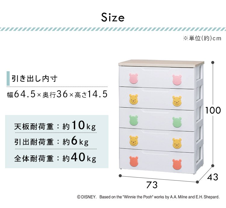 キッズチェスト 5段 プーさん PHG-725 全2色9