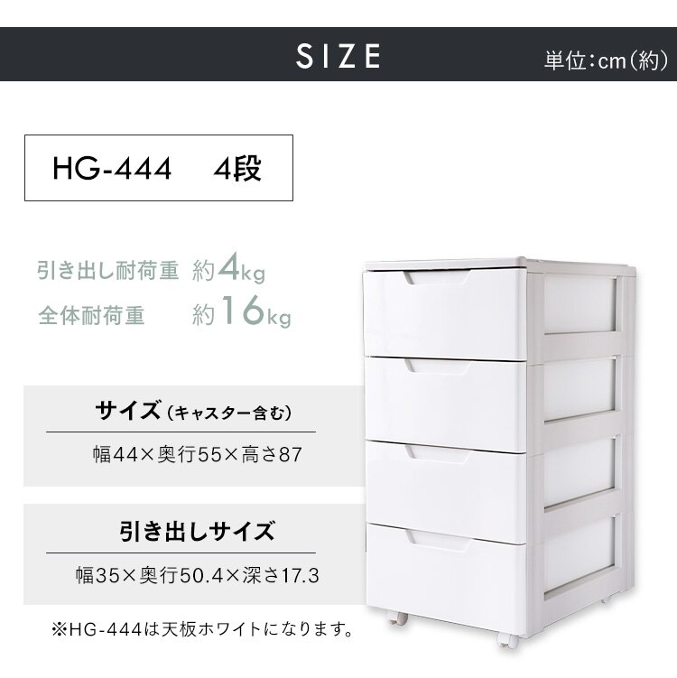 ロングチェスト 4段 収納ケース クローゼット ホワイト／ベージュ HG-4447