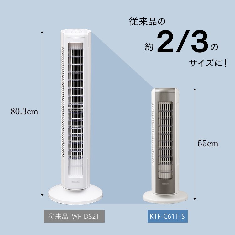 タワーファン 扇風機 ミニ 静音 左右首振り 上下ルーバー KTF-C61TS4