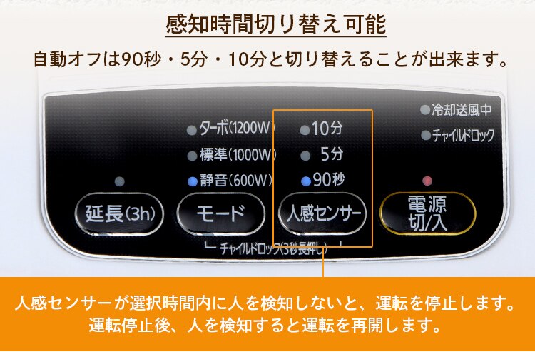 セラミックヒーター 人感センサー JCHM-12TD4-DTM 風量3段階 大風量 濃木目16