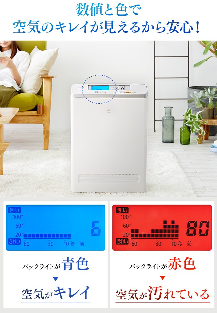 数値と色で空気の色が見えるから安心!