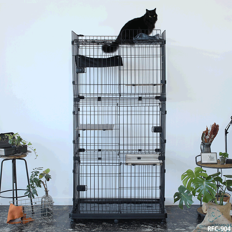 ルーフキャットケージ ワイド 4段 RFC-904 アイアンブラック キャスター付き2