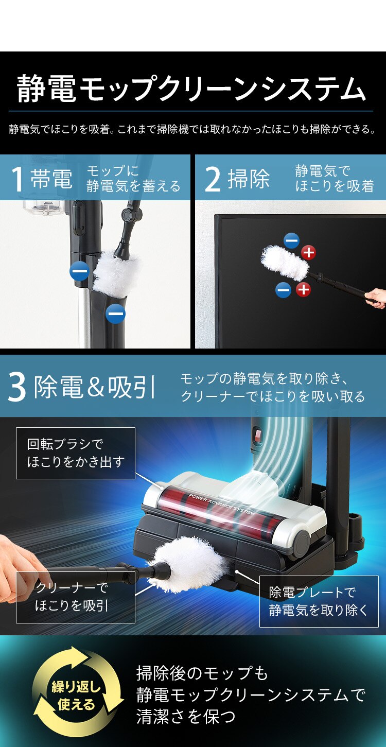 【アタッチメント5点セット】掃除機 コードレス サイクロン 自走式 モップ付 SCD-131P+MTS31 シルバー12