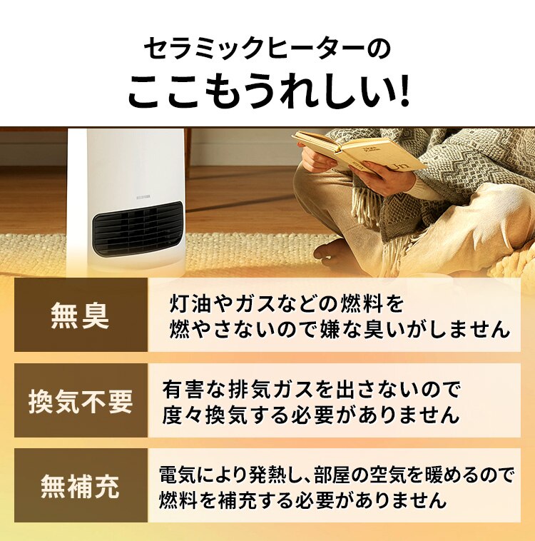 セラミックヒーター 大風量 コンパクト 首振り KCH-SW121-W ホワイト12