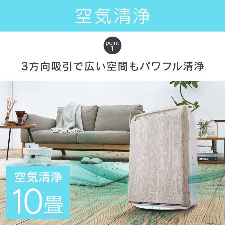 空気清浄機 10畳 加湿空気清浄機 8畳 デザインモデル スチーム式 風量3段階 加湿モード3段階 マイナスイオン RHF-253-TM 薄茶木目5