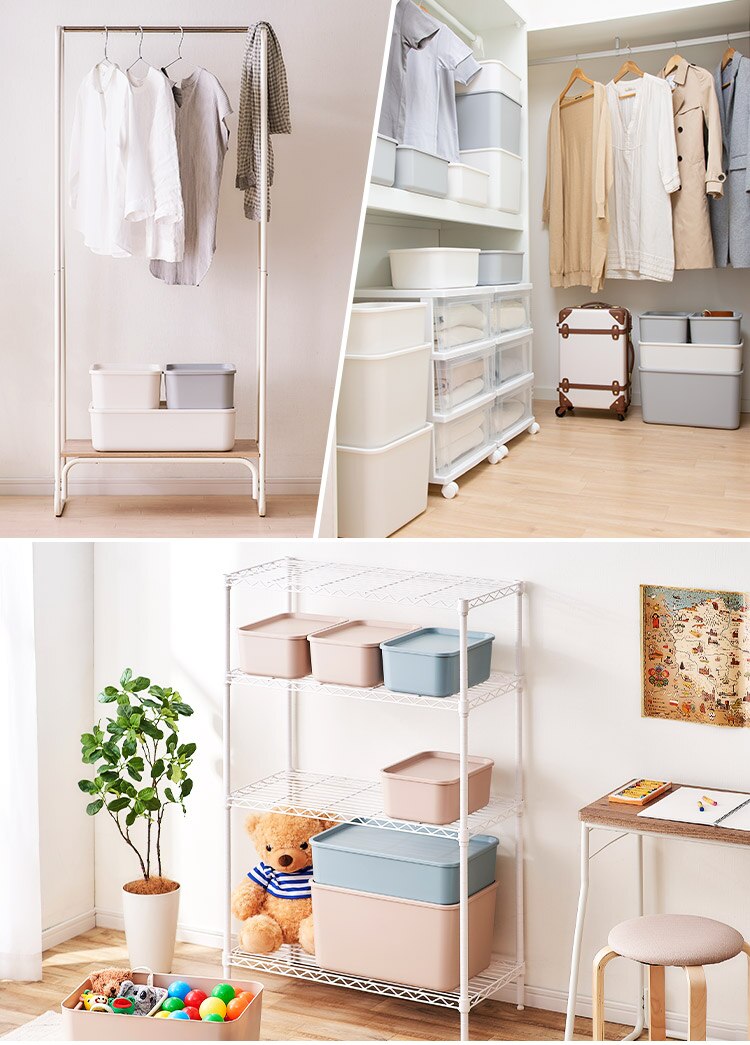 【4個セット】フタ付き積み重ねBOX Mサイズ グレー2