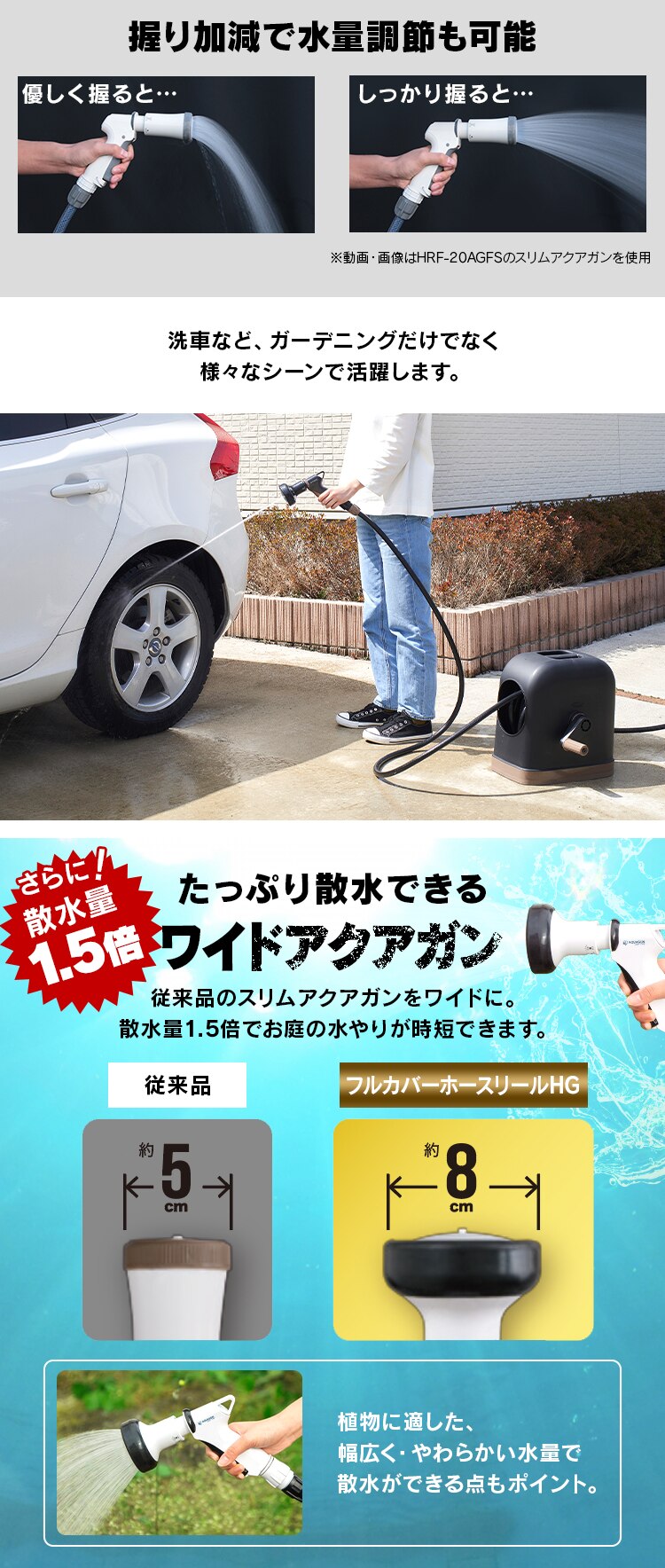 ホースリール 30m フルカバー 高耐久ホース 水流切り替え6種 FHHG-30 ブラック/ホワイト【2年保証付き】4