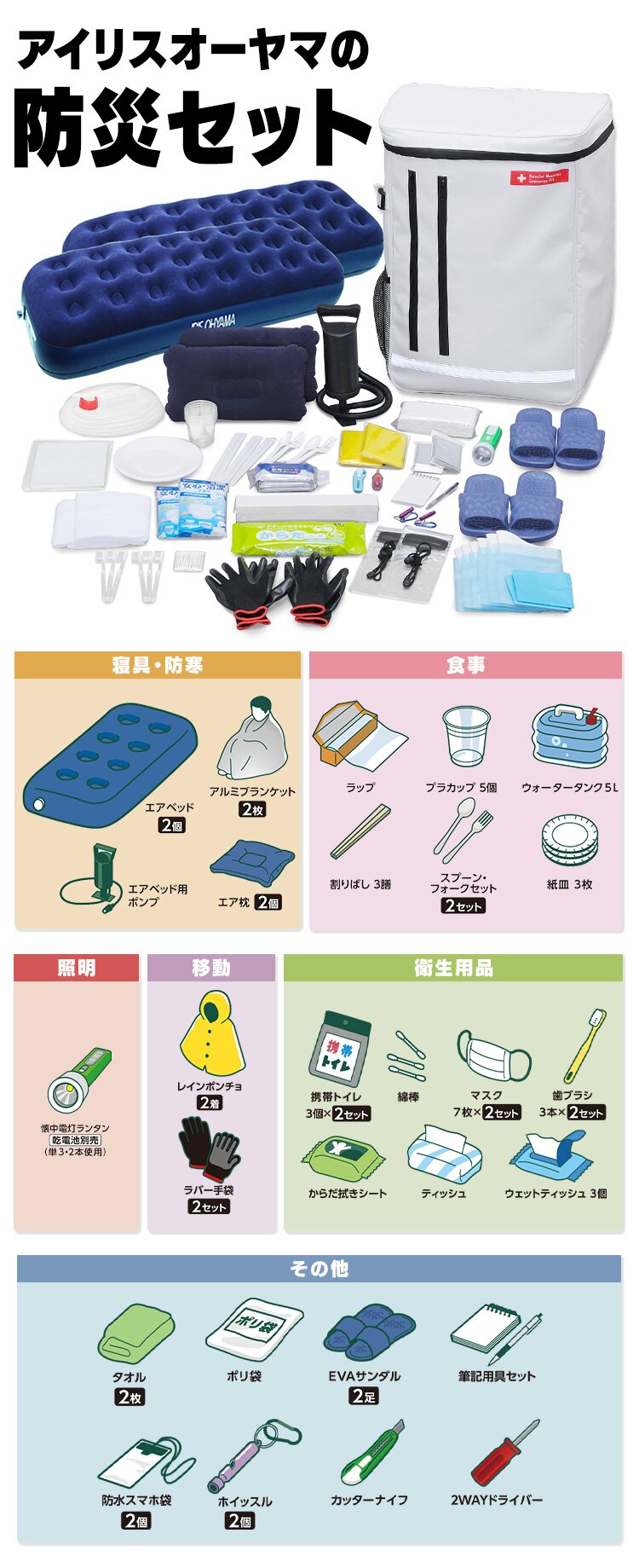 防災リュック 2人用 42点 防災セット 防災グッズ BS2422