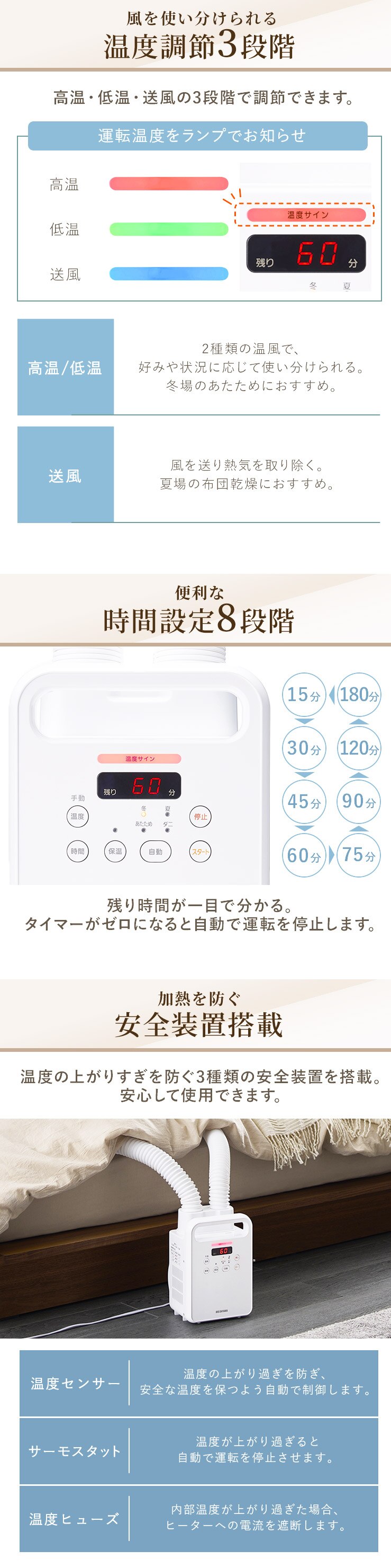 カラリエ ふとん乾燥機 ツインノズル くつ乾燥対応 アロマケース付 KFK-202R-W ホワイト8