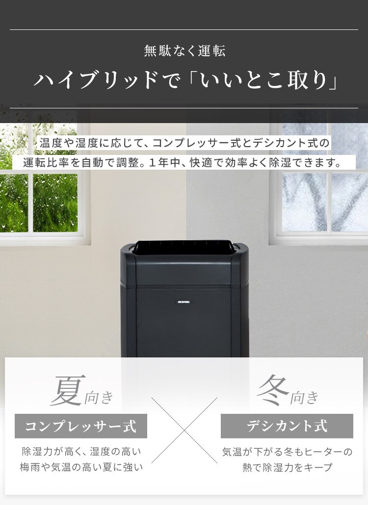 除湿機 ハイブリッド式 33畳 16L 衣類乾燥 キャスター付き IJH-L160-H グレー5