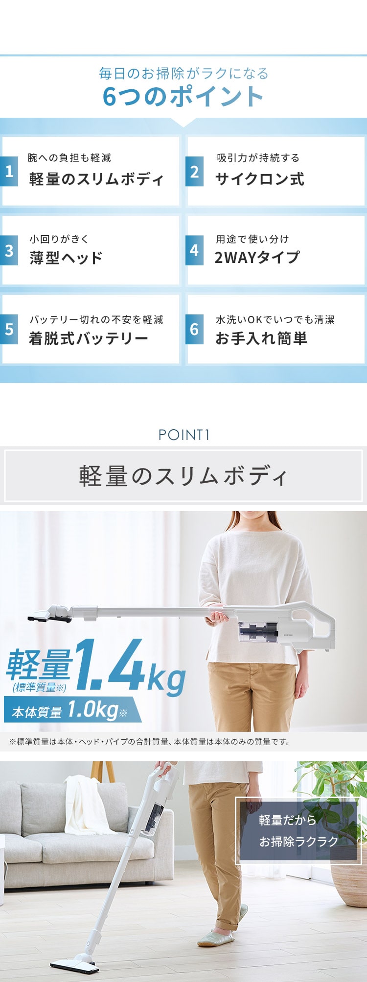 掃除機 コードレス サイクロン 薄型ヘッド SCD-180-W  1