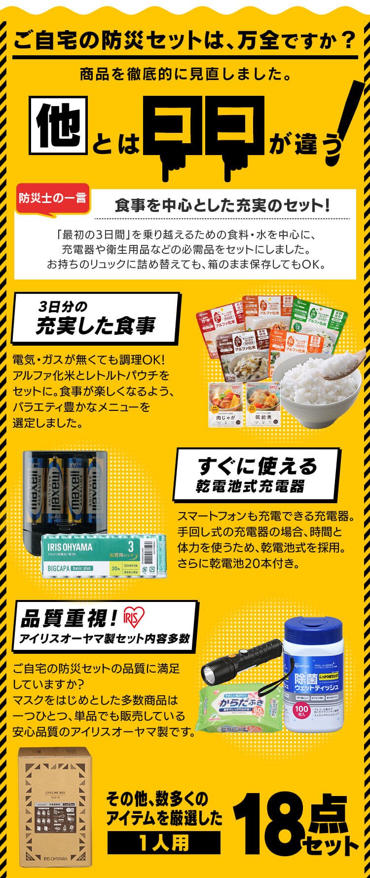防災セット 1人用 18点 ライフラインボックス NLB-182