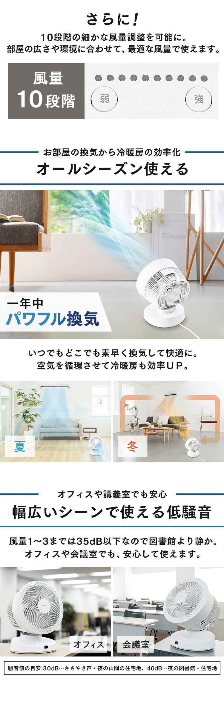 サーキュレーター 50畳 DCモーター 上下左右首振り PCF-DC23-W ホワイト3