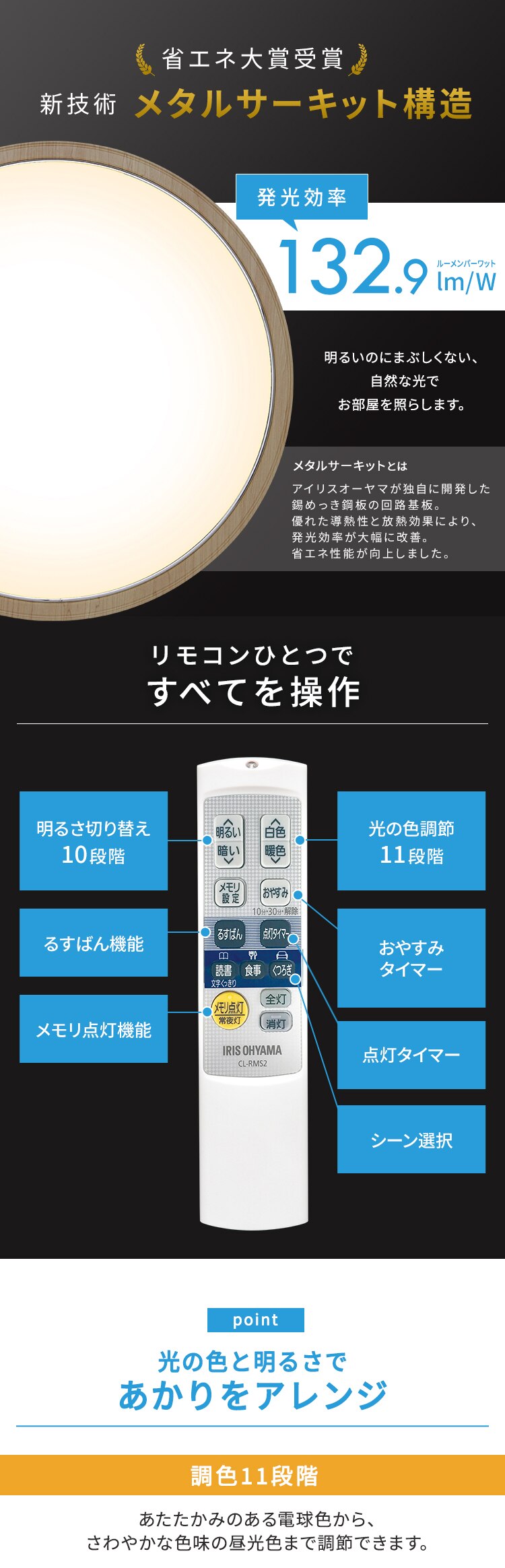 LED シーリングライト 12畳 調光 調色 工具・工事不要 リモコン付き 5年保証 CEA-2212DLACKW3