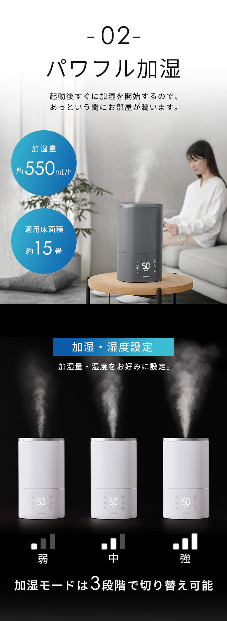 加湿器 ハイブリッド式 550ml 上から給水 AHM-HU55A-H3