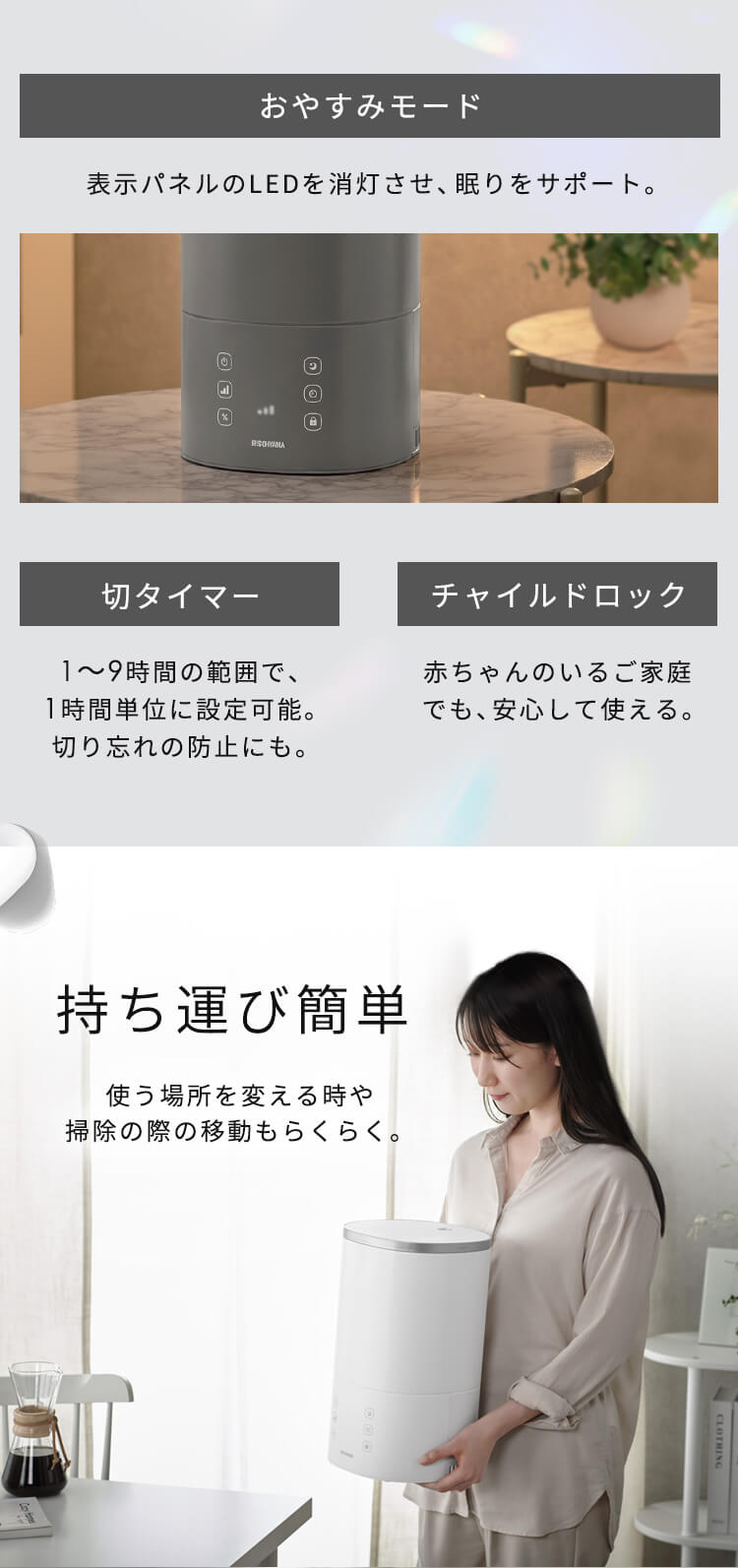 加湿器 ハイブリッド式 550ml 上から給水 AHM-HU55A-H7