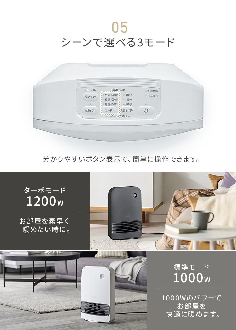 セラミックヒーター 大風量 人感センサー KCH-M121-W ホワイト6