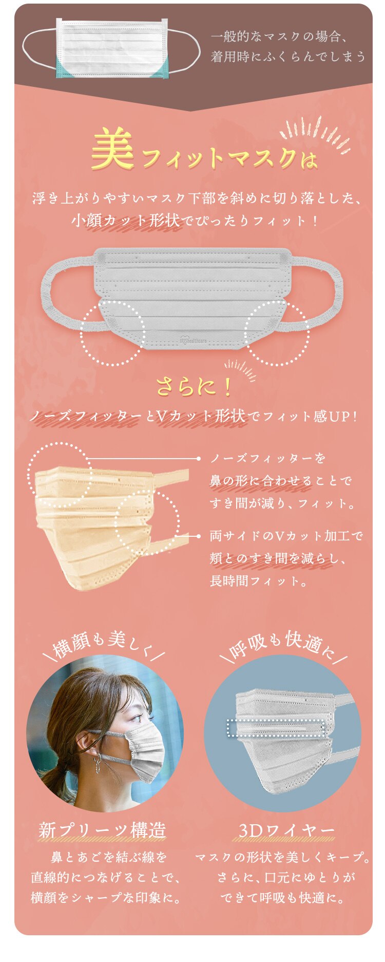 【35枚】 美フィット カラーマスク ふつうサイズ 7枚入&times;5 ピンクベージュ6