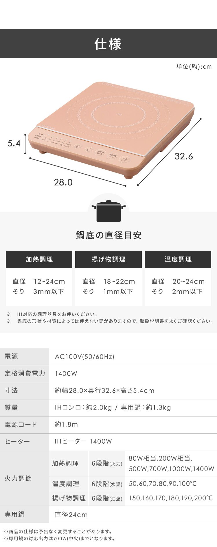 【セット品】 IHコンロ 1口 1400W 鍋 24cm IHKP-T39124-B ブラック6