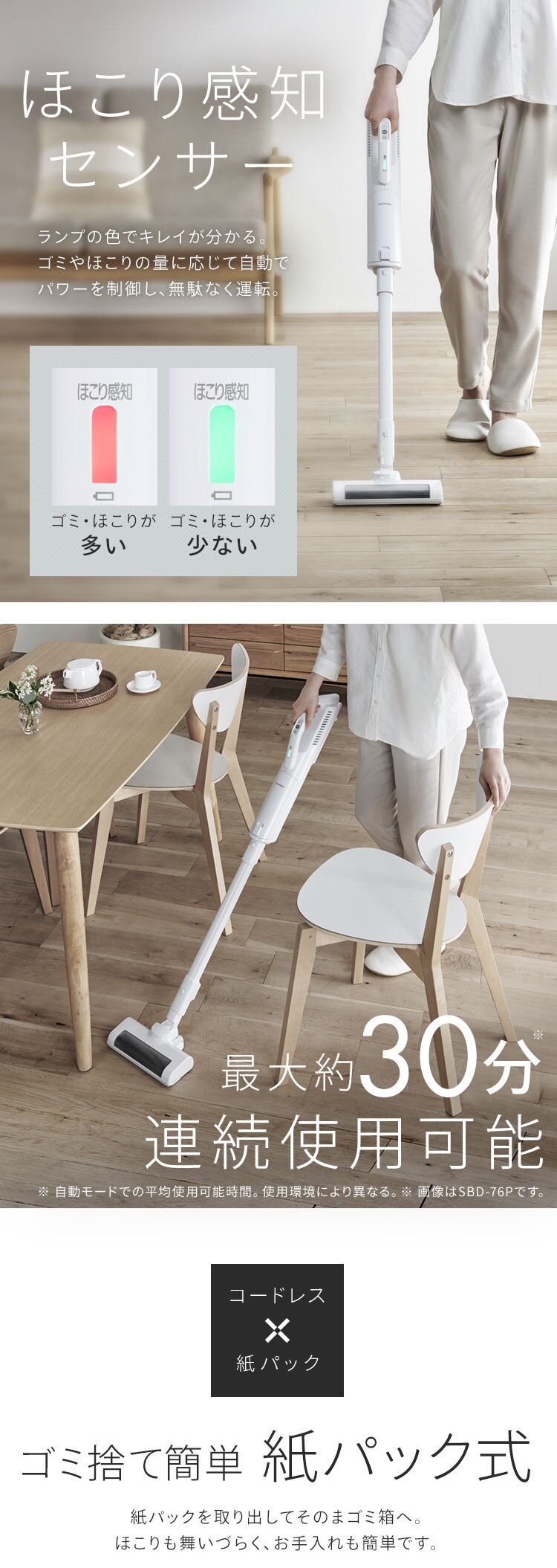 掃除機 コードレス 紙パック 自走式 置くだけで充電 SBD-G3P-W ホワイト 4