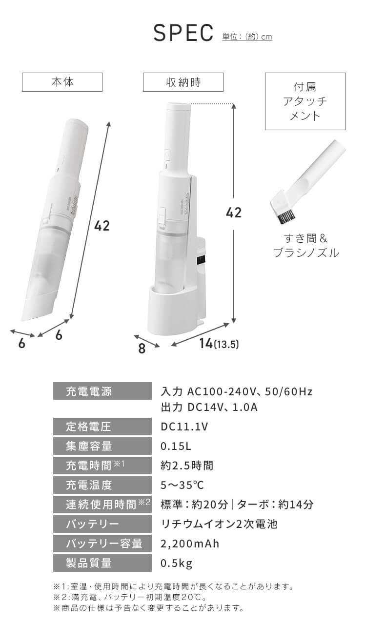 ハンディクリーナー マルチツールセット 置くだけで充電 HCD-22M-W ホワイト10
