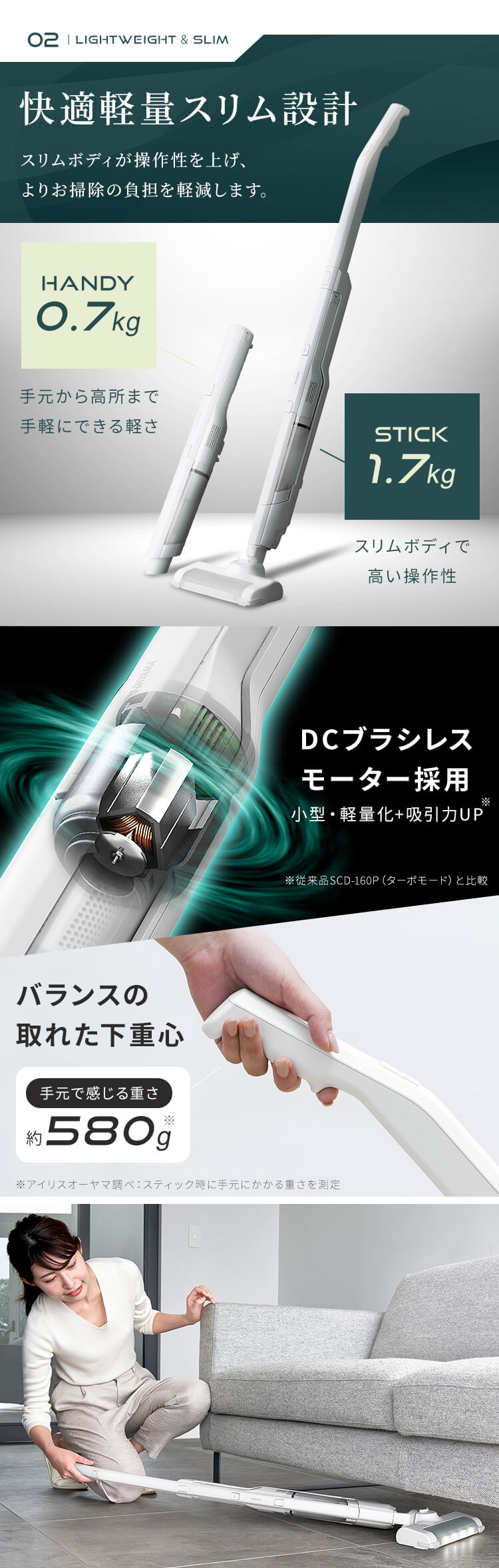 掃除機 コードレス サイクロン 自走式 置くだけで充電 2way ホワイト 5