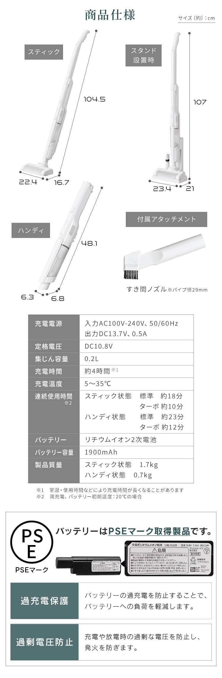 掃除機 コードレス サイクロン 自走式 置くだけで充電 2way ホワイト 8