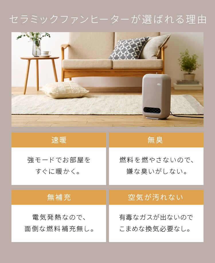 セラミックヒーター コンパクト 人感センサー ACH-EM12C-W ホワイト10