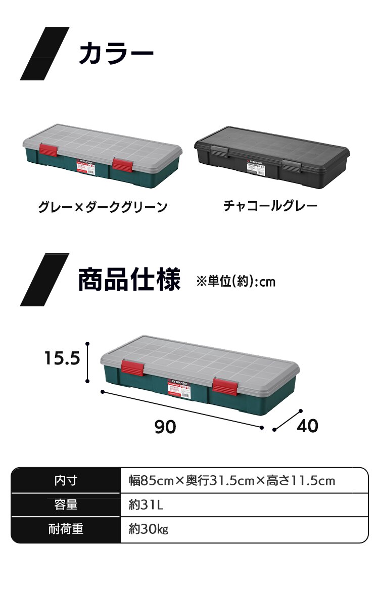  収納ボックス RVBOX 900F 耐荷重30kg 薄型タイプ RV900F グレー/ダークグリーン5