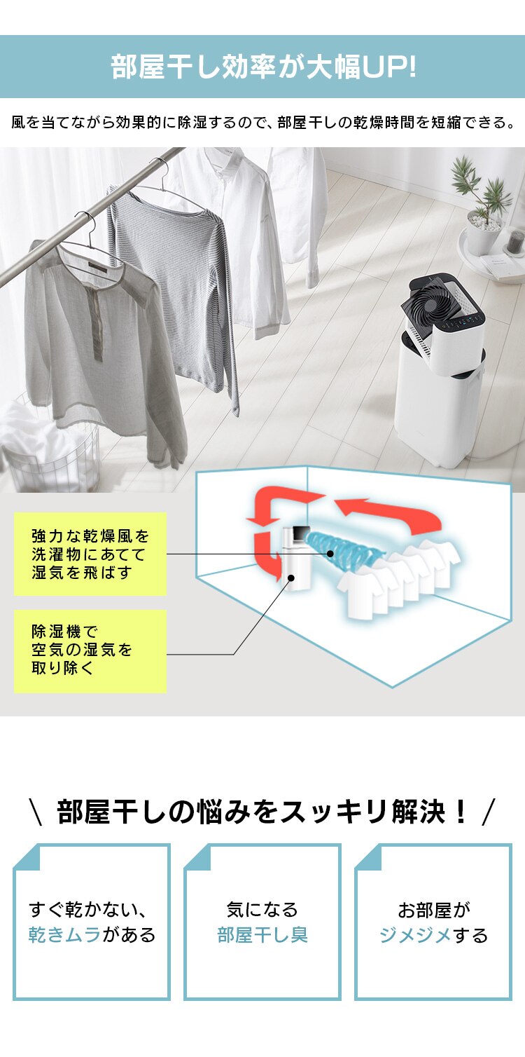 サーキュレーター衣類乾燥除湿機 デシカント式 13畳 5L 静音 1台3役 グレー/天面ブラック2