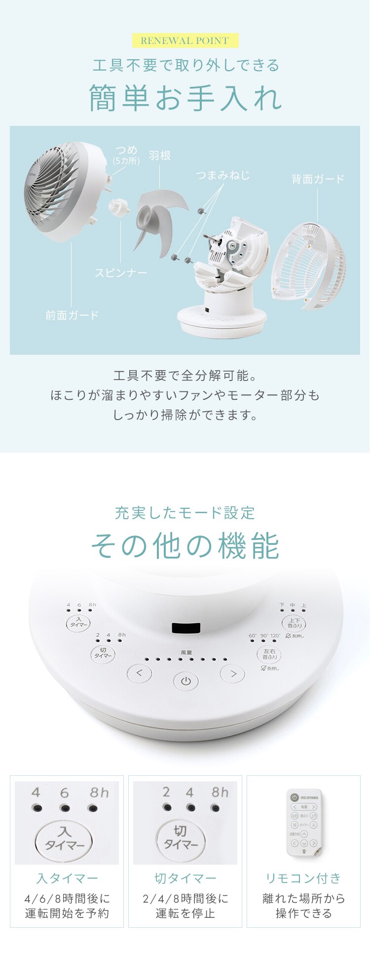 【分解丸洗い】 サーキュレーターアイ 28畳 DCモーター 上下左右首振り PCF-SDC15T-EC-W ホワイト9