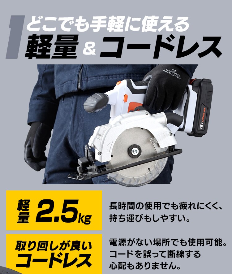 【9%OFF】電動ノコギリ 丸のこ 18V 充電式 バッテリー付き JSC1406