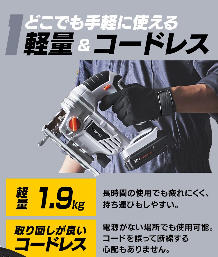 【15%OFF】 電動ノコギリ 糸のこ ジグソー 18V 充電式 バッテリー付き JJS1817