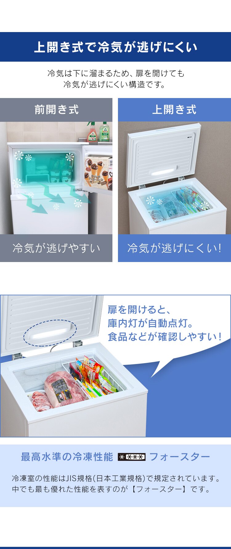 【訳あり】冷凍庫 100L 上開き ICSD-10B-W4